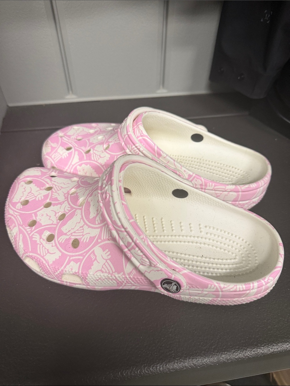 CROCS Pink and White Patterned Classic Clog